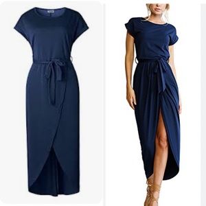 Yidarton Navy Short Sleeve Wrap Casual Dress Size Small